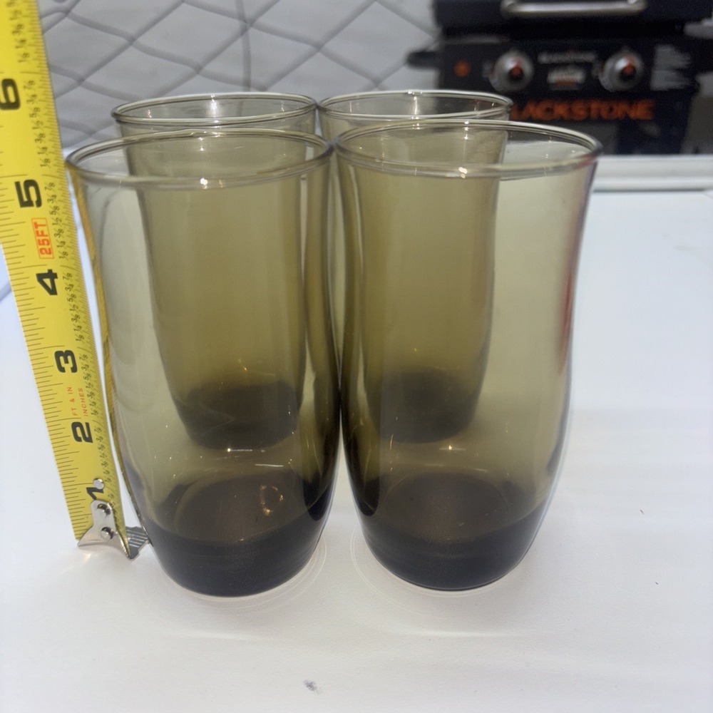 Vintage Set 4 Libbey Apollo Tawny Glass Drinking Cups 13oz Tumbler 5 1/4"  Amber